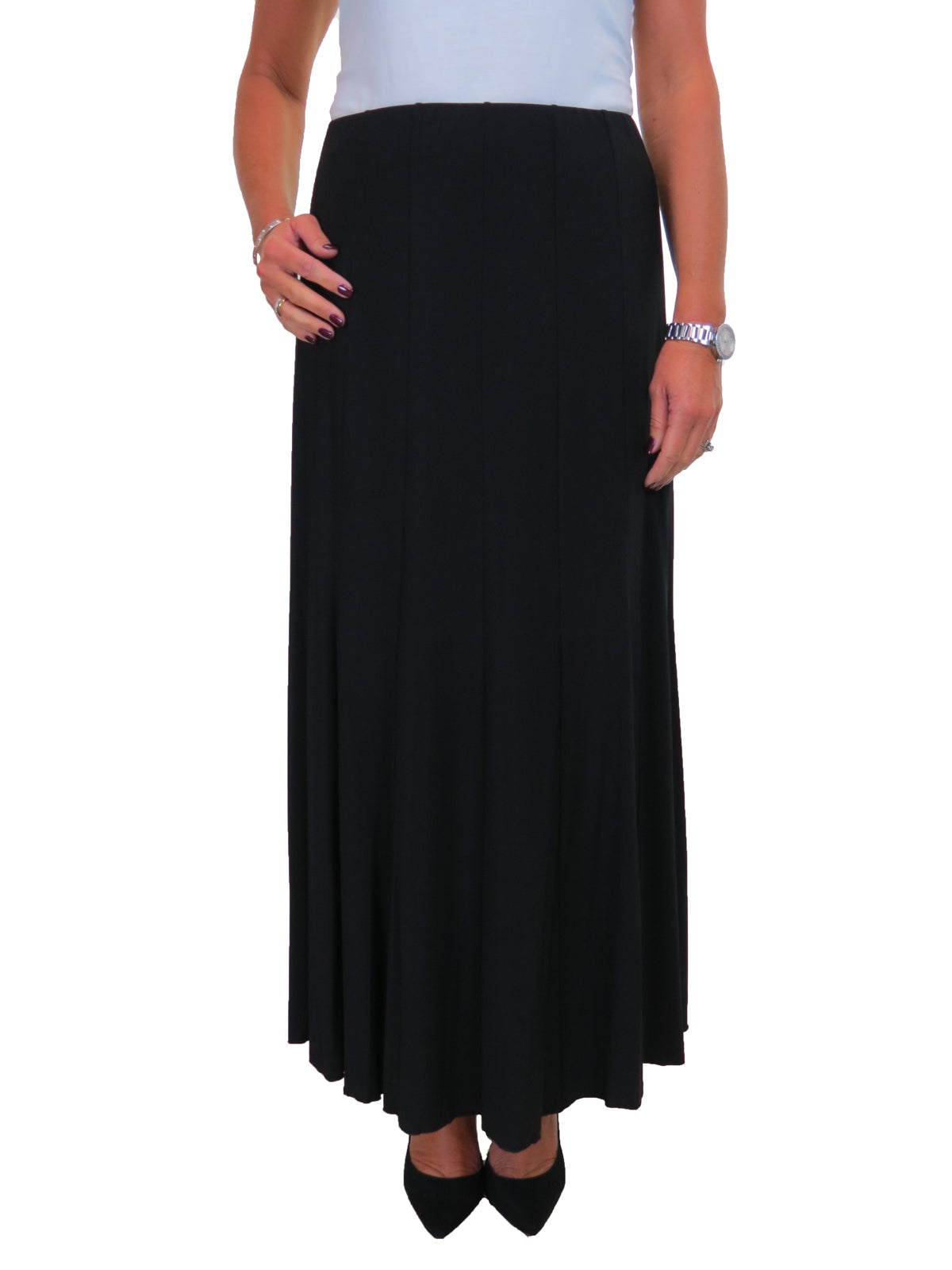 Smart Lined Stretch Long Maxi Skirt Black