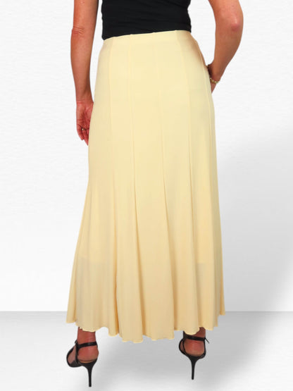 Smart Lined Stretch Long Maxi Skirt Lemon Yellow