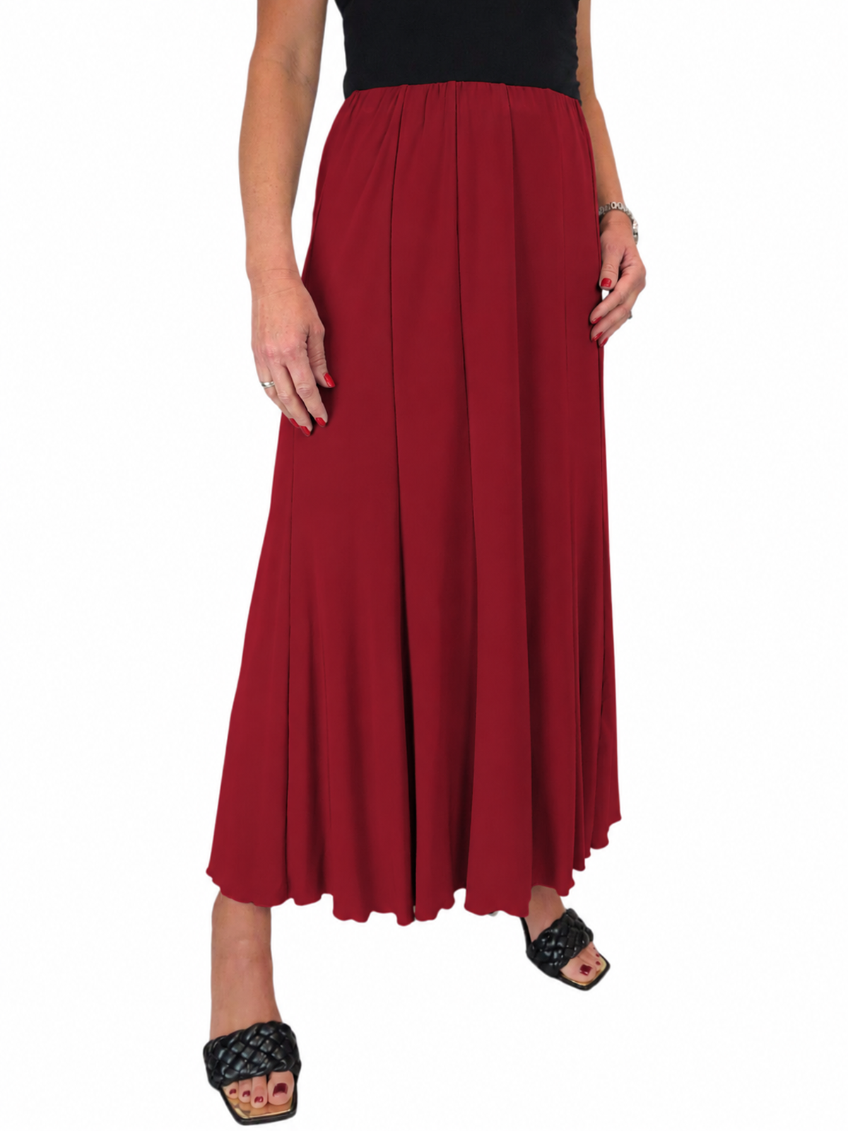 Fully Lined Stretch Long Maxi Skirt Deep Red