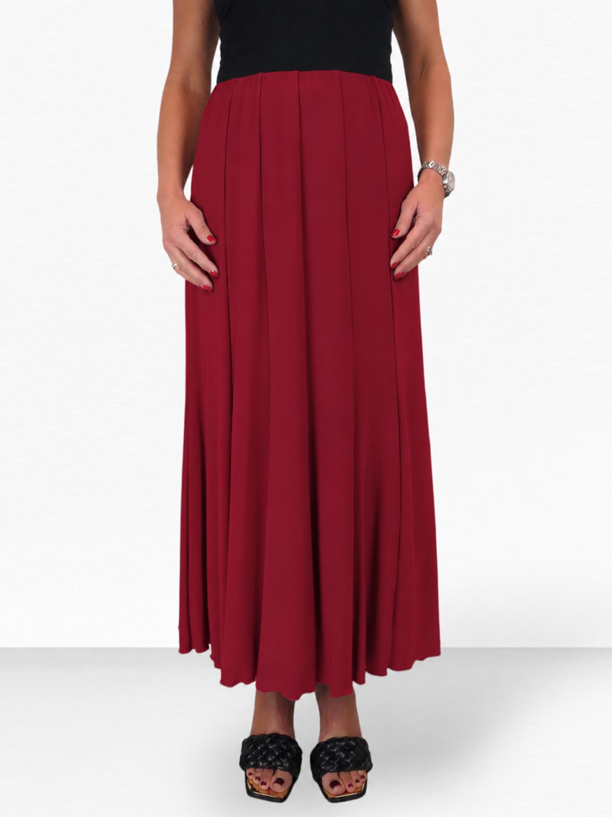 Fully Lined Stretch Long Maxi Skirt Deep Red