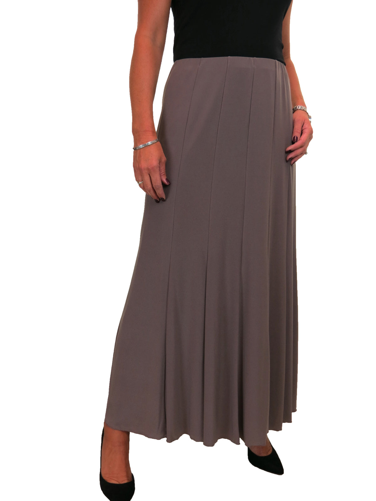 Fully Lined Stretch Long Maxi Skirt Taupe
