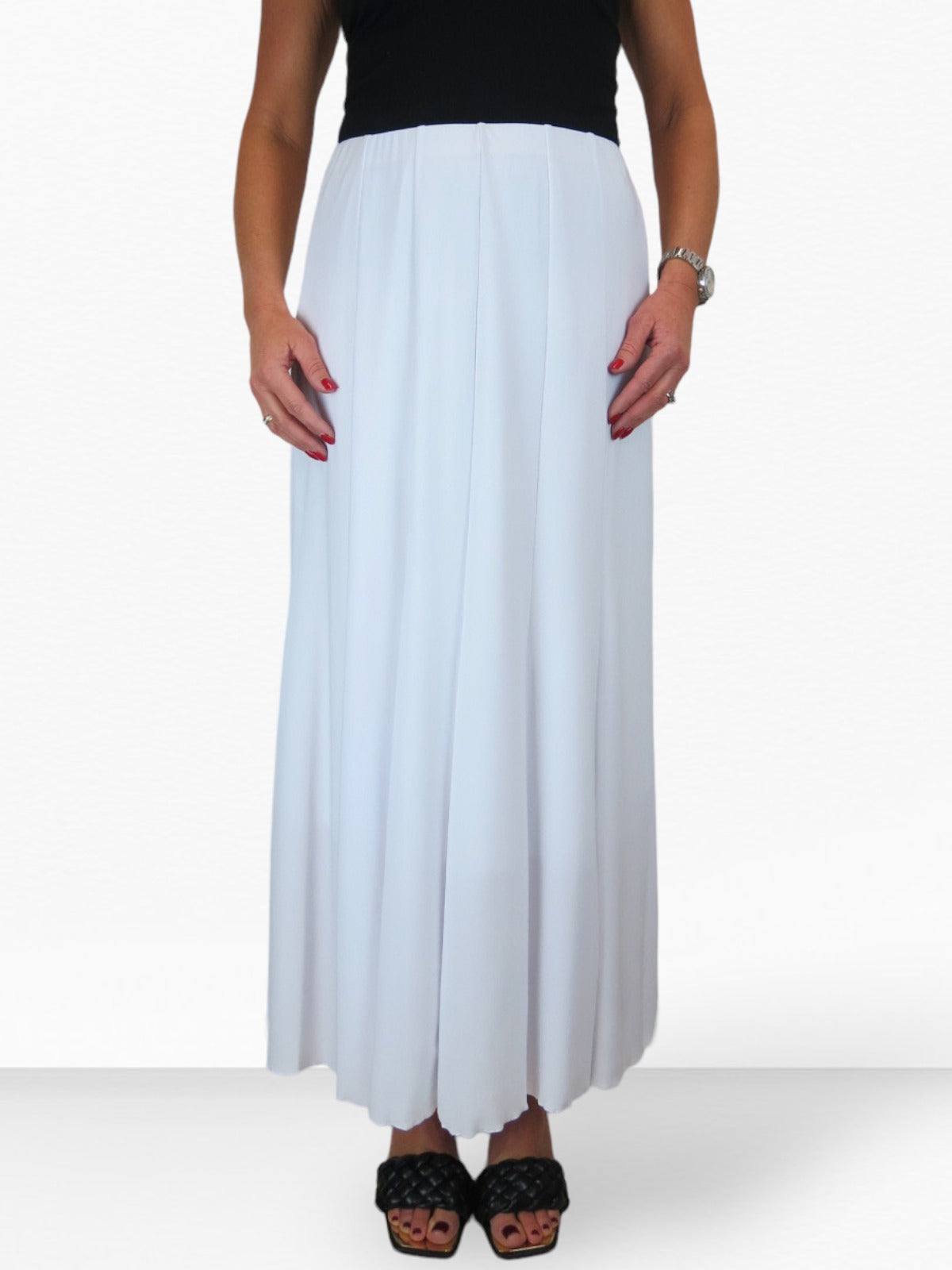 Fully Lined Stretch Long Maxi Skirt White