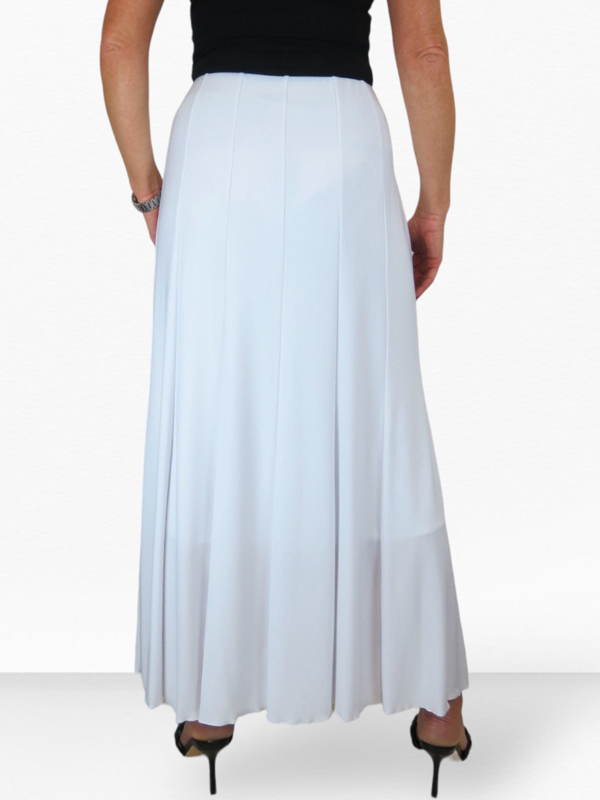 Fully Lined Stretch Long Maxi Skirt White