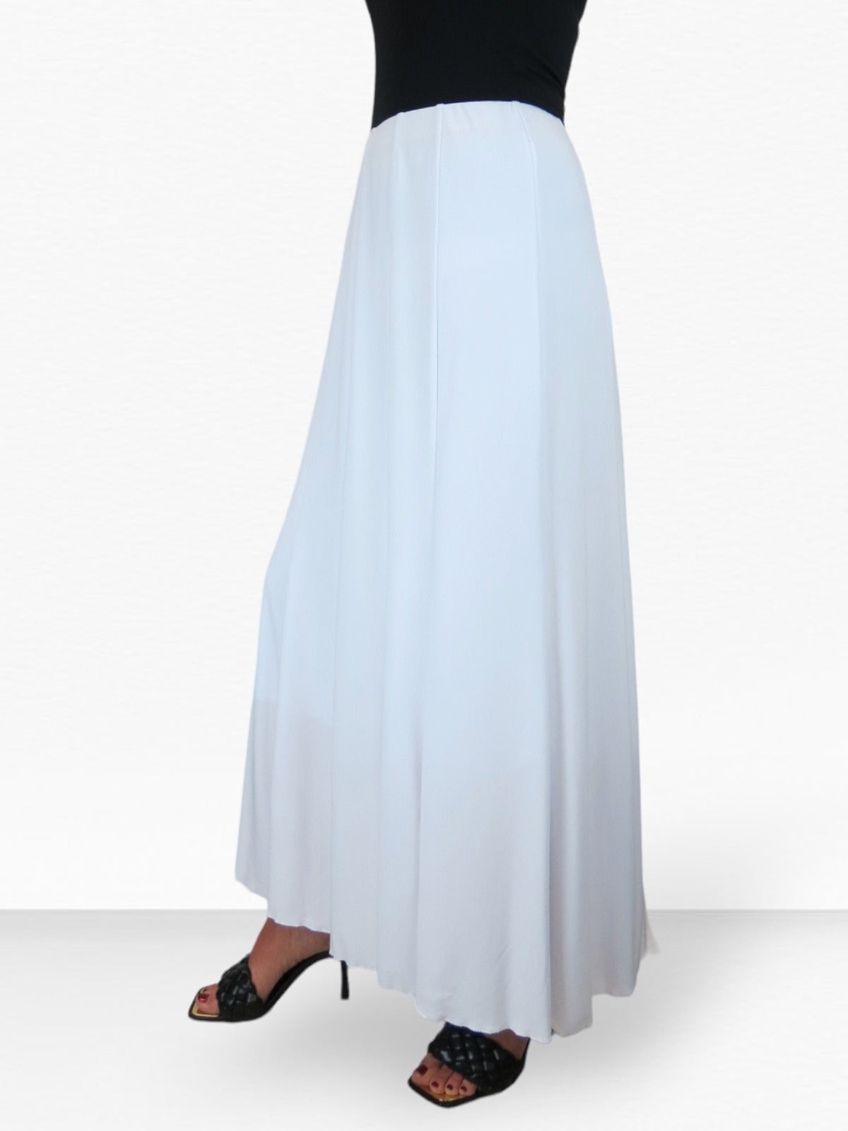 Fully Lined Stretch Long Maxi Skirt White