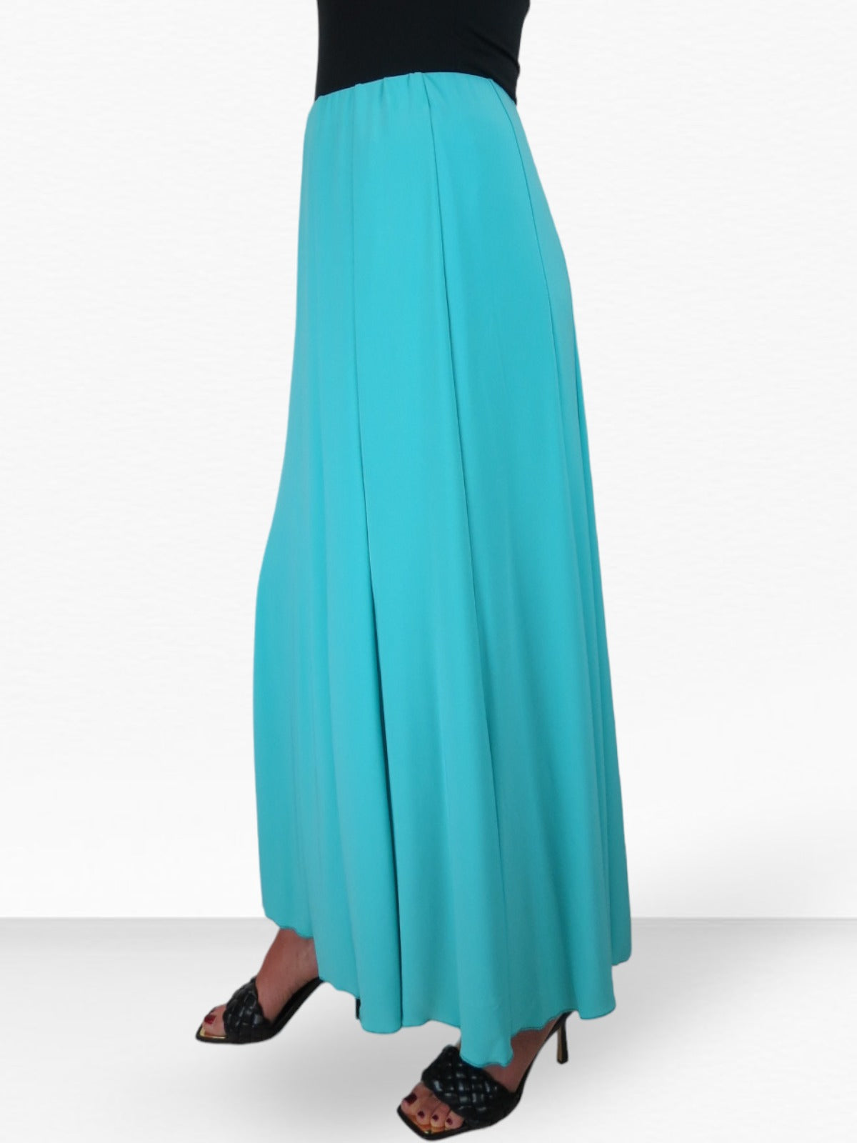 Fully Lined Stretch Long Maxi Skirt Turquoise