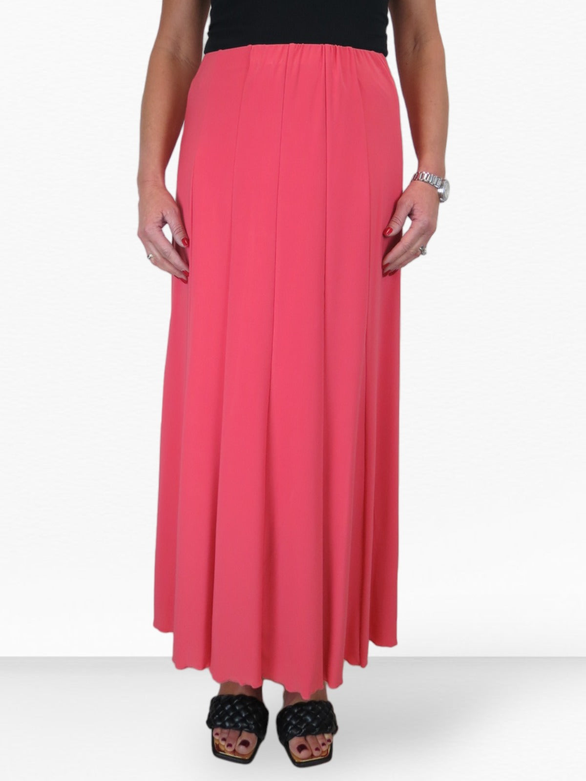 Fully Lined Stretch Long Maxi Skirt Coral