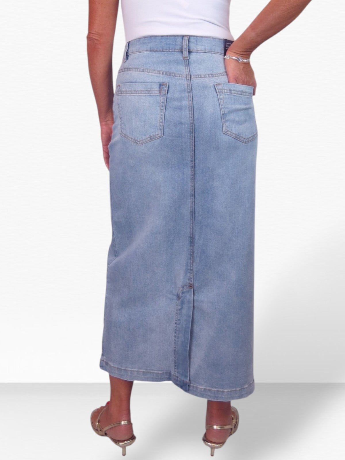 Stretch Denim Jeans Maxi Skirt Bleach Blue