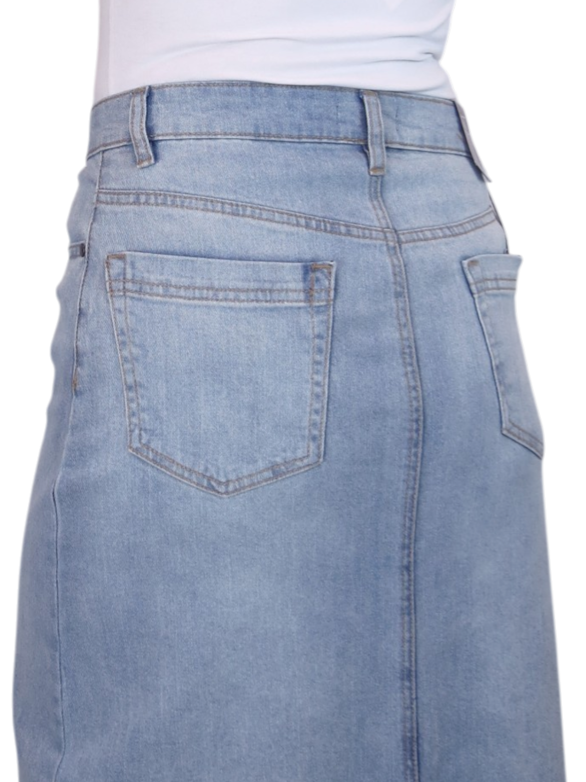Stretch Denim Jeans Maxi Skirt Bleach Blue