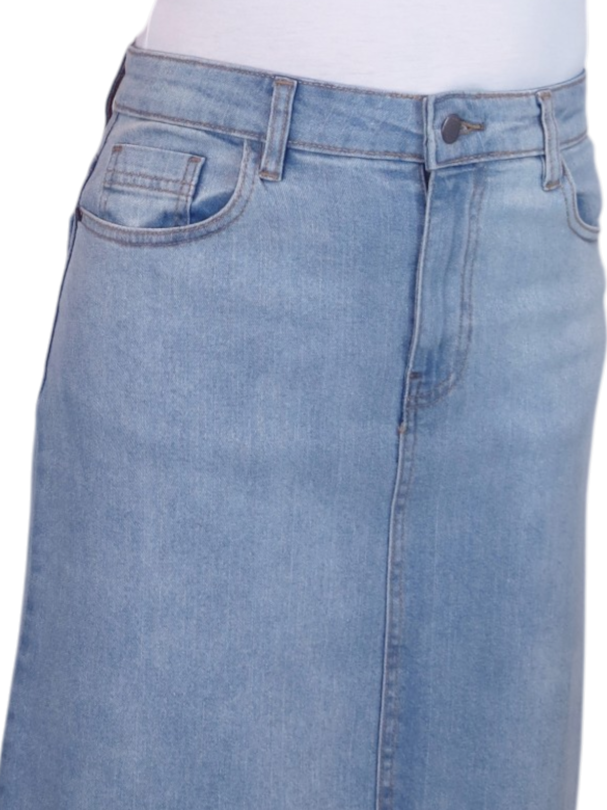 Stretch Denim Jeans Maxi Skirt Bleach Blue