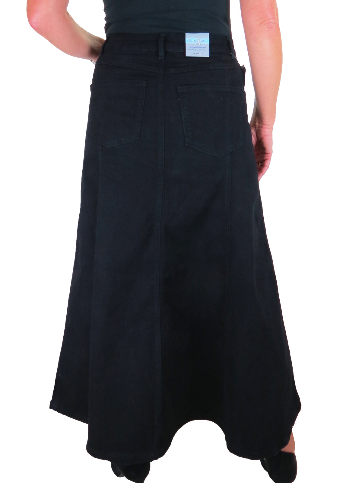 Stretch Denim Flared Maxi Skirt Black