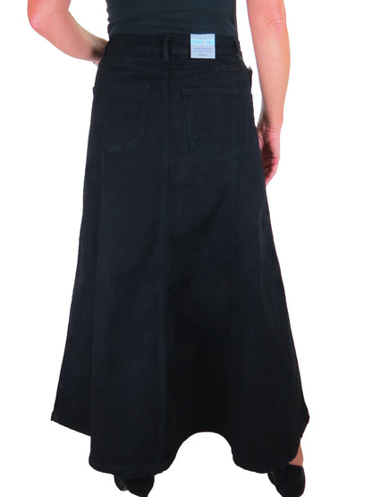 Stretch Denim Flared Maxi Skirt Black