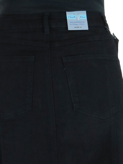 Stretch Denim Flared Maxi Skirt Black