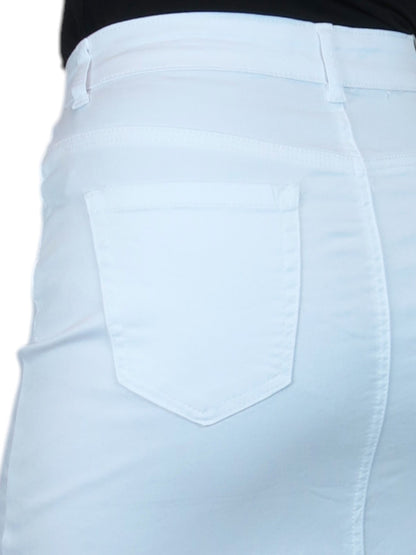 Women's Knee Length Stretch Chino Pencil Skirt White