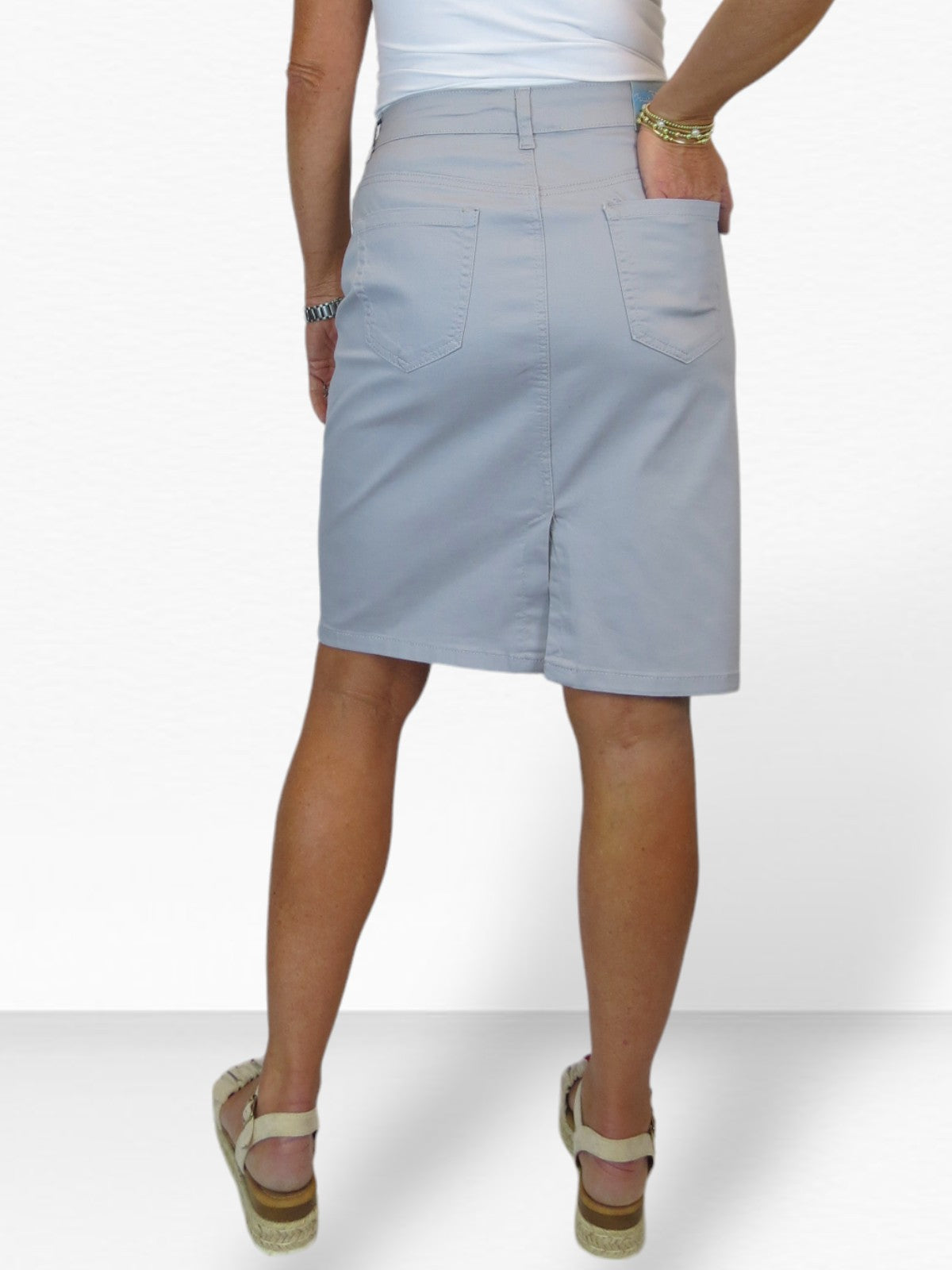 Women's Knee Length Stretch Chino Pencil Skirt Silver Grey