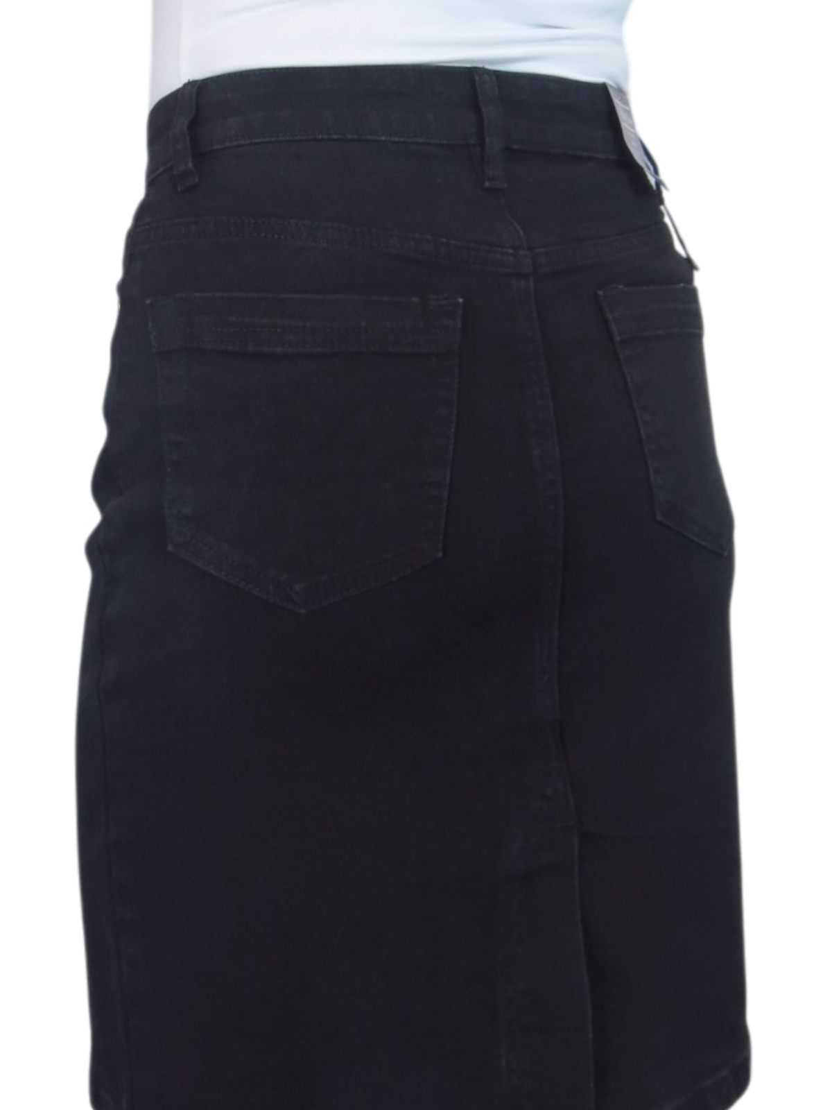 Stretch Denim Knee Length Pencil Skirt Smooth Black