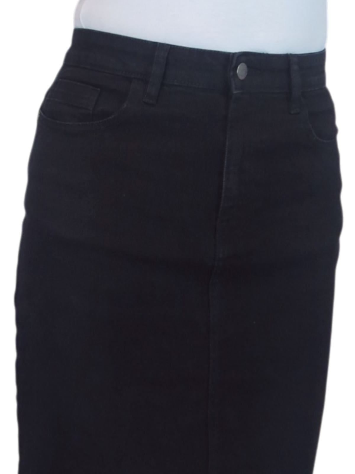 Stretch Denim Knee Length Pencil Skirt Smooth Black