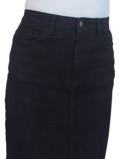Stretch Denim Knee Length Pencil Skirt Smooth Black