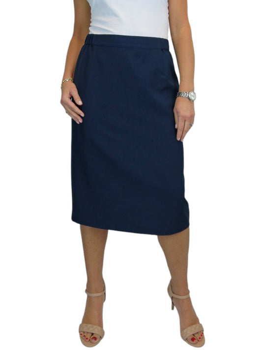 Women's Smart Elasticated Waist Pencil Skirt Navy Blue