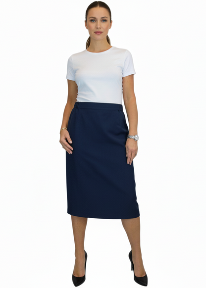 Women's Smart Elasticated Waist Pencil Skirt Navy Blue