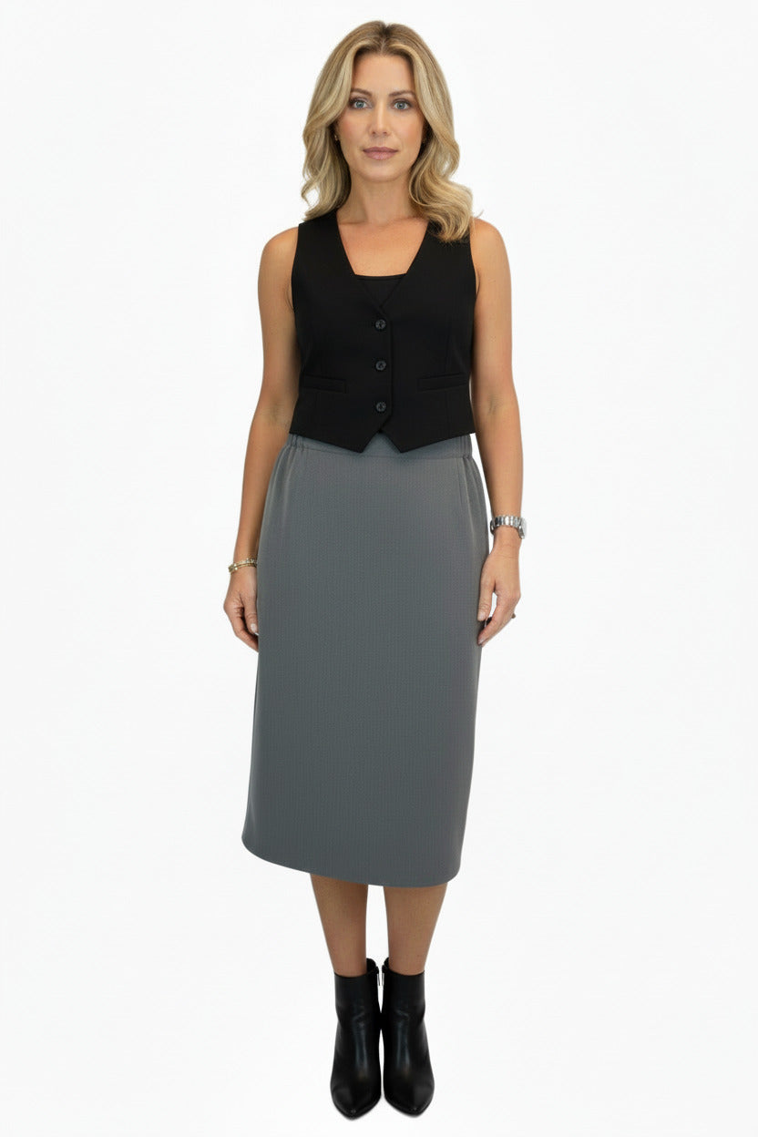 Women's Smart Elasticated Waist Pencil Skirt Marl Grey