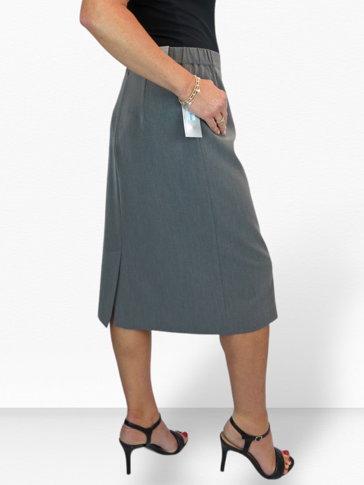 Women's Smart Elasticated Waist Pencil Skirt Marl Grey