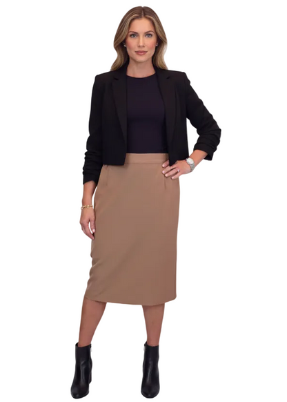 Women's Smart Elasticated Waist Pencil Skirt Tan