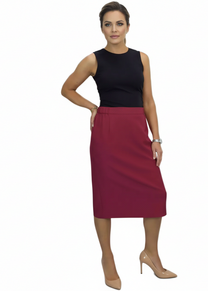 Women's Smart Elasticated Waist Pencil Skirt Burgundy