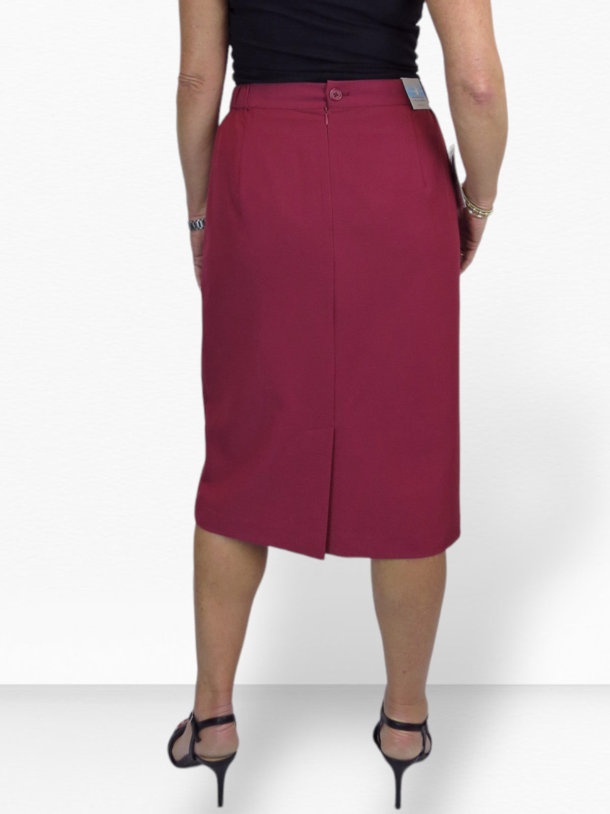Women's Smart Elasticated Waist Pencil Skirt Burgundy