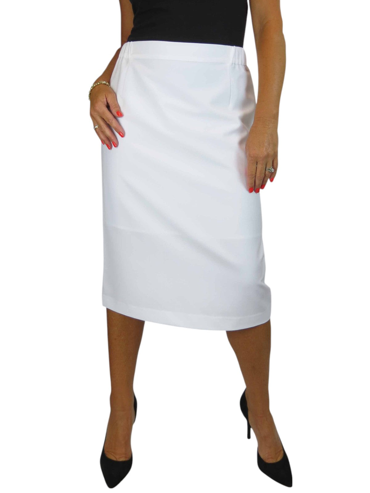 Women's Smart Elasticated Waist Pencil Skirt White