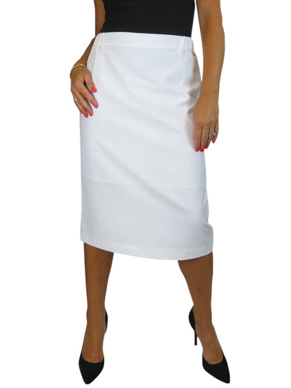 Women's Smart Elasticated Waist Pencil Skirt White