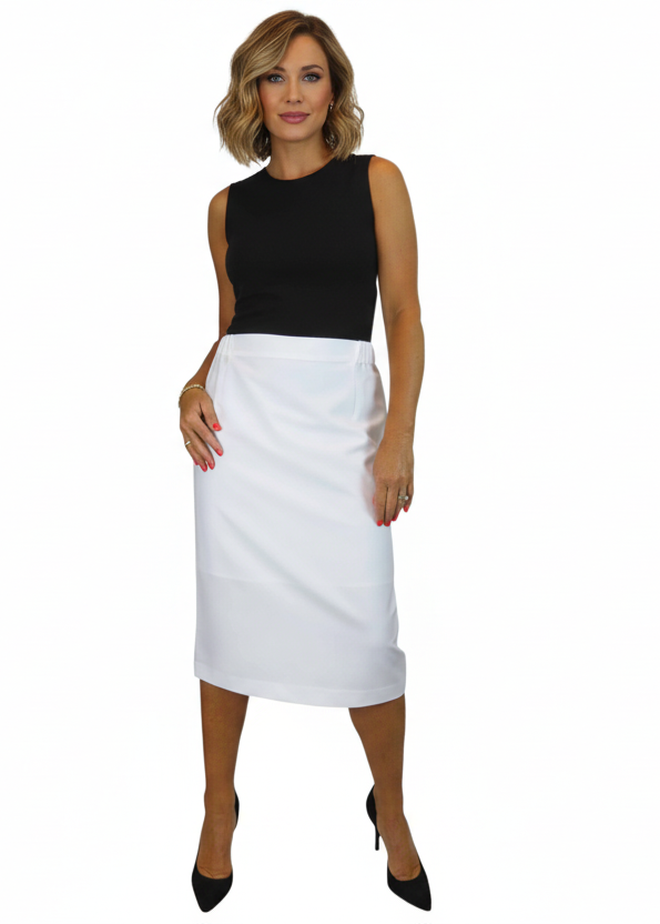 Women's Smart Elasticated Waist Pencil Skirt White