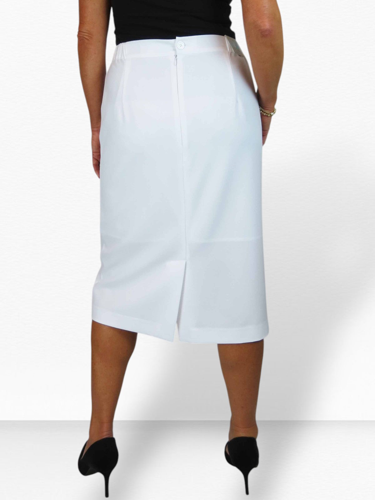Women's Smart Elasticated Waist Pencil Skirt White