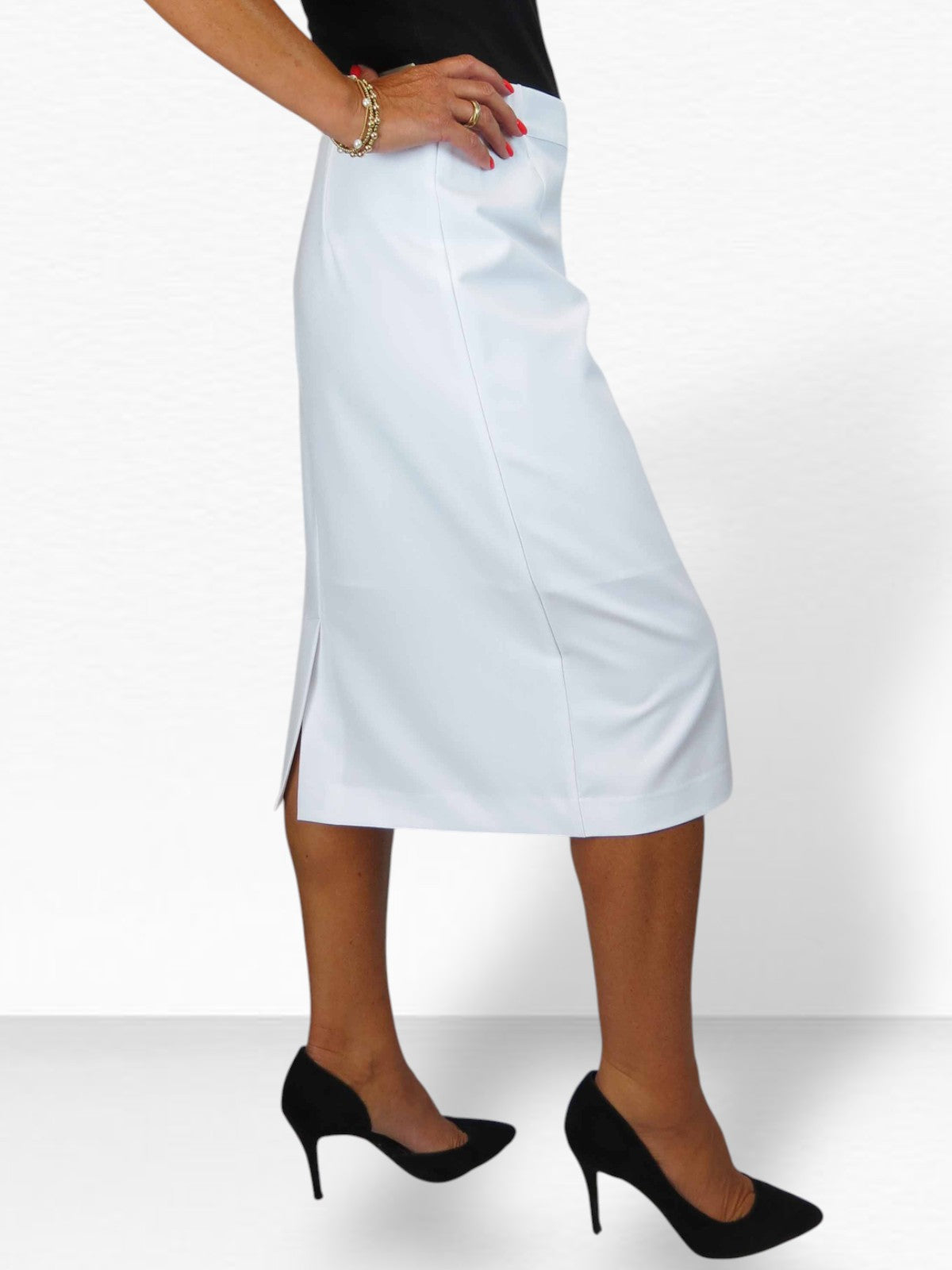 Women's Smart Elasticated Waist Pencil Skirt White