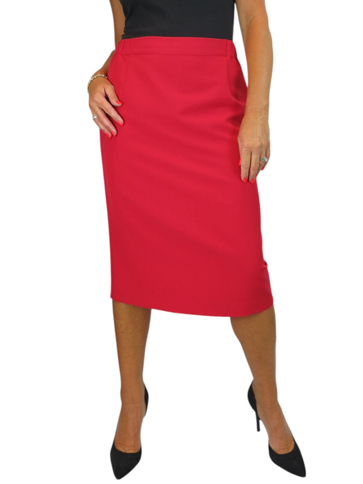 Women's Smart Elasticated Waist Pencil Skirt Red