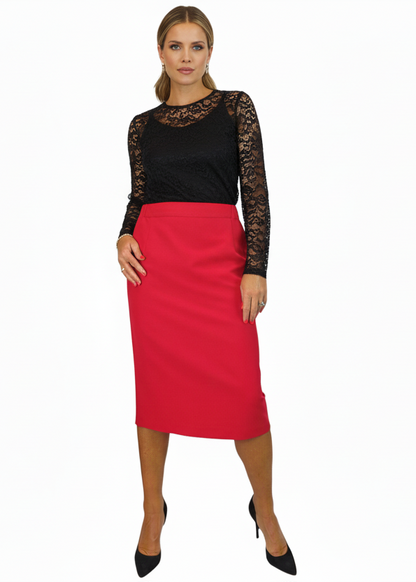 Women's Smart Elasticated Waist Pencil Skirt Red