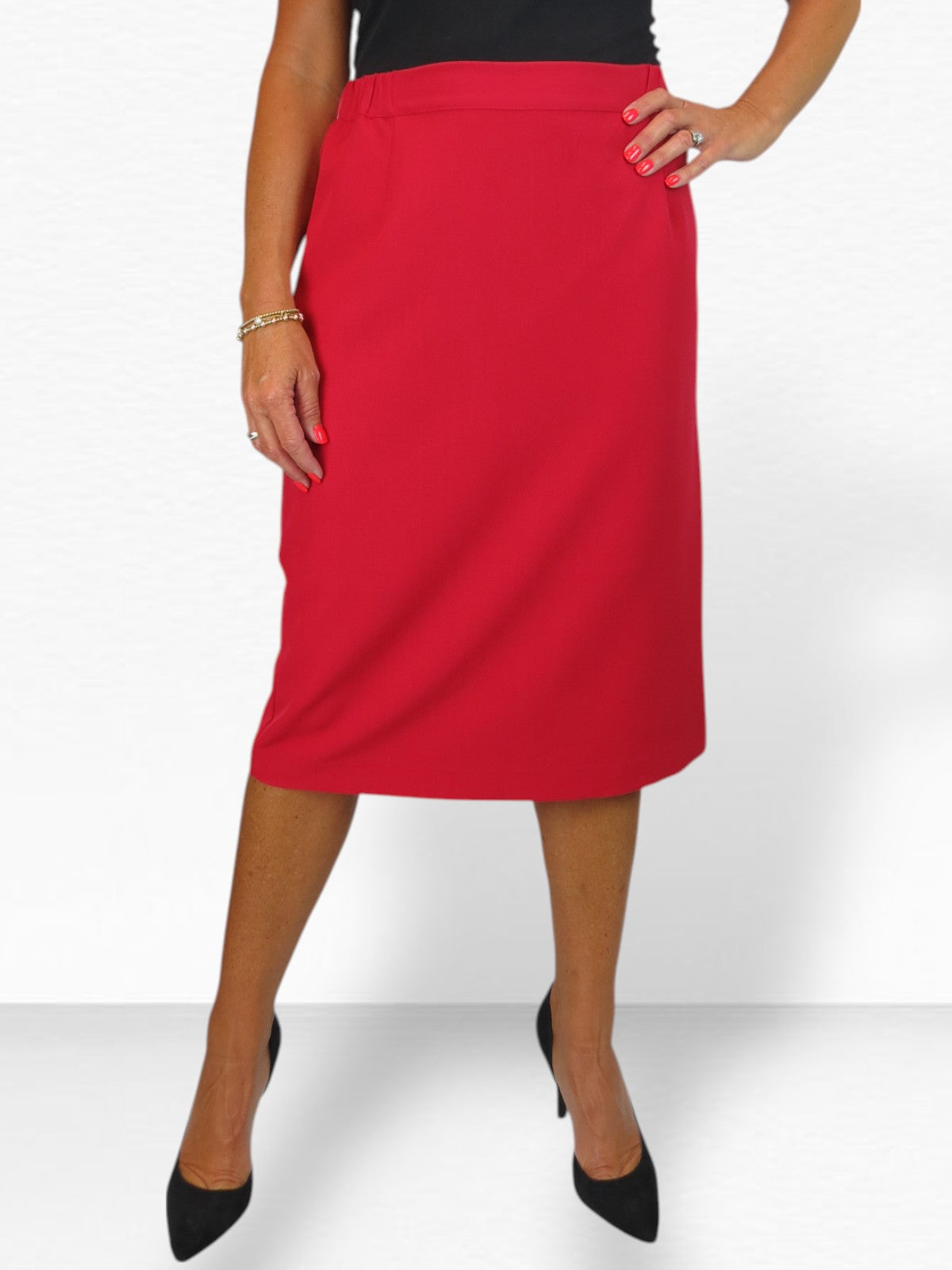 Women's Smart Elasticated Waist Pencil Skirt Red