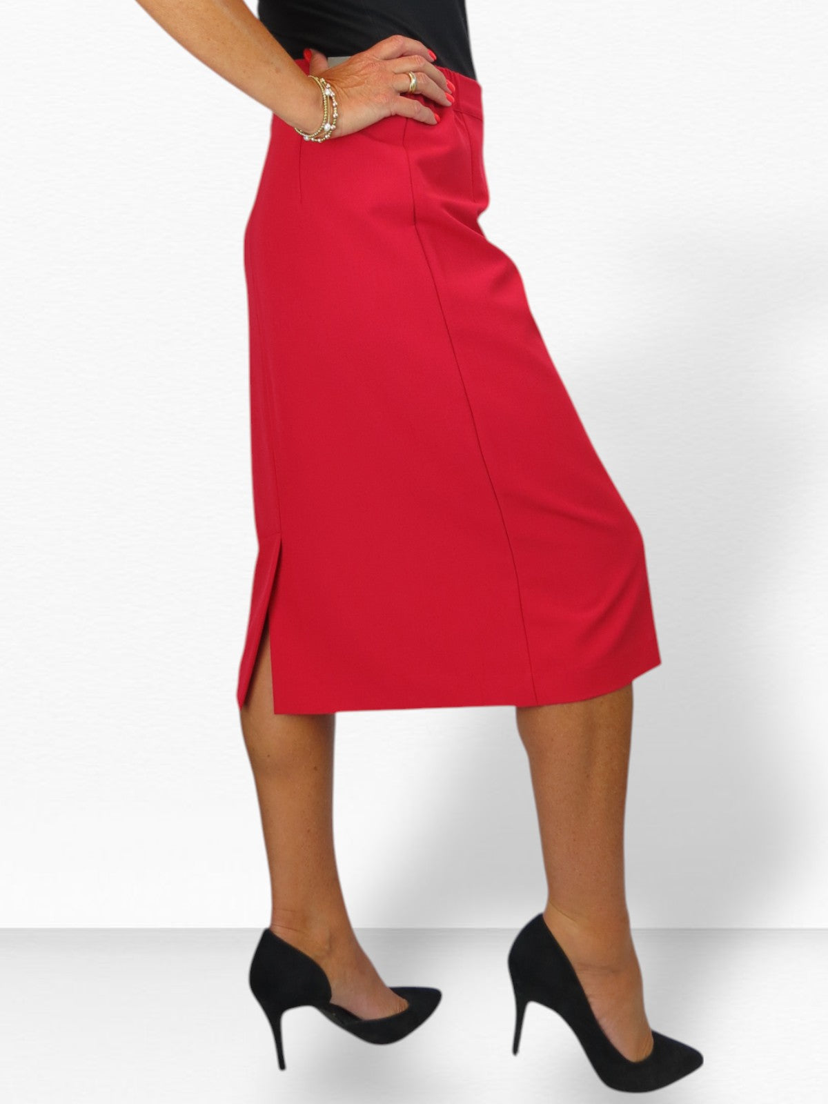Women's Smart Elasticated Waist Pencil Skirt Red