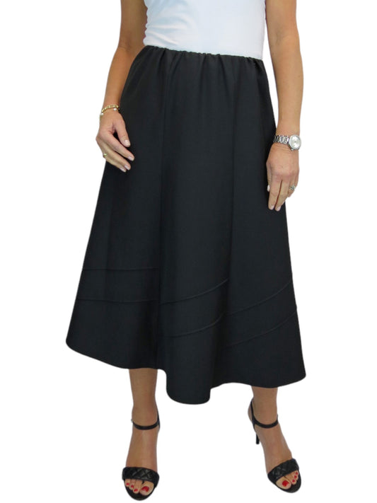 Women's Smart Flared Midi Skirt Elastic Waist Black