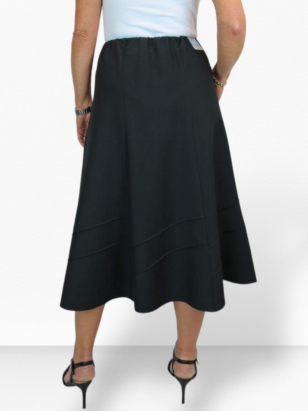 Women's Smart Flared Midi Skirt Elastic Waist Black