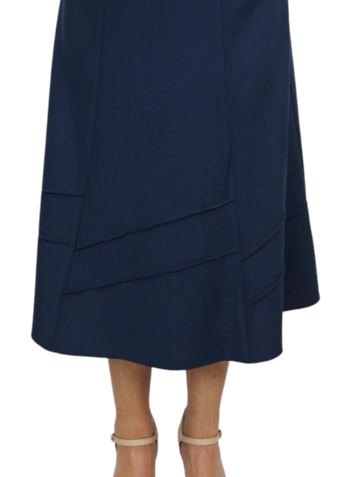 Women's Smart Flared Midi Skirt Elastic Waist Navy Blue