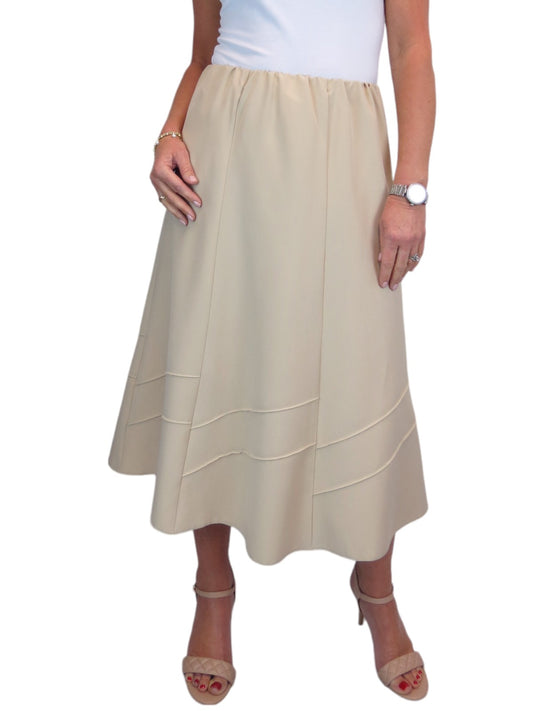 Women's Smart Flared Midi Skirt Elastic Waist Beige