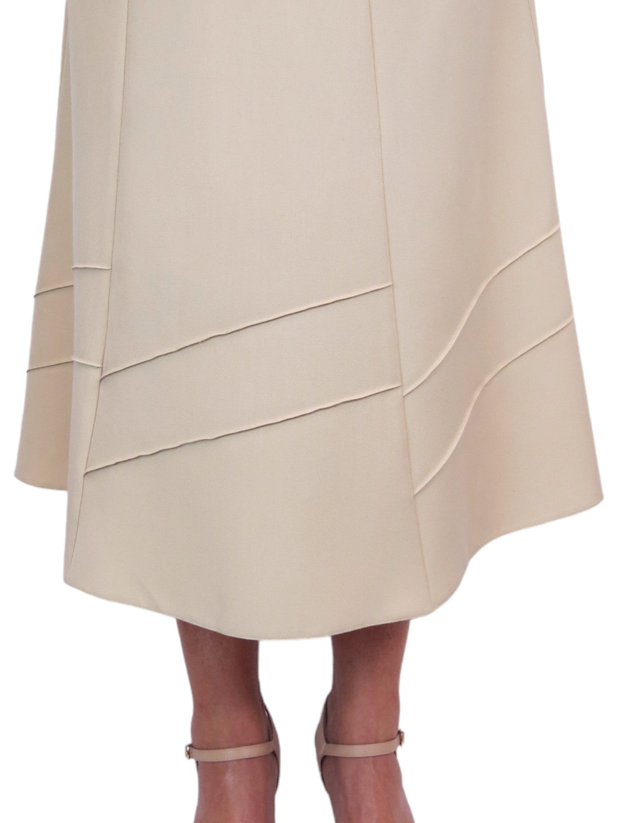 Women's Smart Flared Midi Skirt Elastic Waist Beige