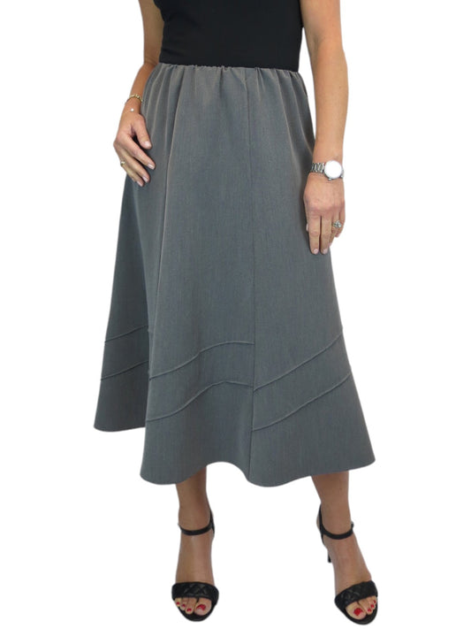 Women's Smart Flared Midi Skirt Elastic Waist Marl Grey