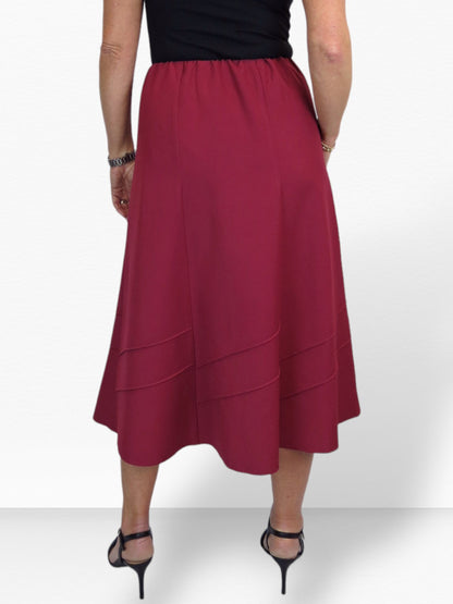 Women's Smart Flared Midi Skirt Elastic Waist Burgundy
