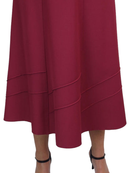 Women's Smart Flared Midi Skirt Elastic Waist Burgundy