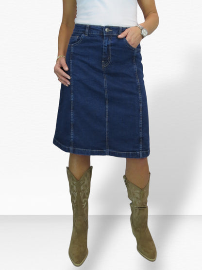 Women's Panelled Denim A Line Skirt Smooth Indigo