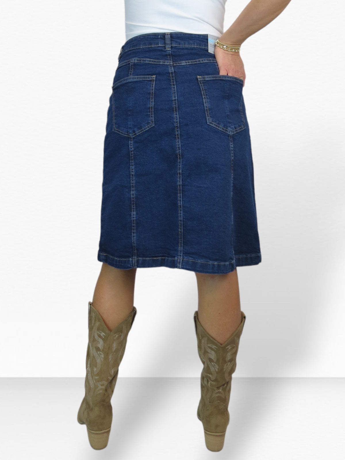 Women's Panelled Denim A Line Skirt Smooth Indigo