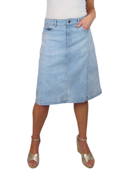 Women's Panelled Denim A Line Skirt Light Bleach Wash