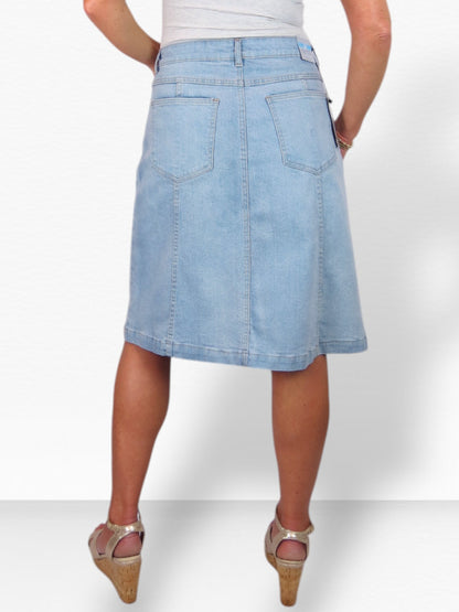 Women's Panelled Denim A Line Skirt Light Bleach Wash