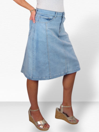 Women's Panelled Denim A Line Skirt Light Bleach Wash